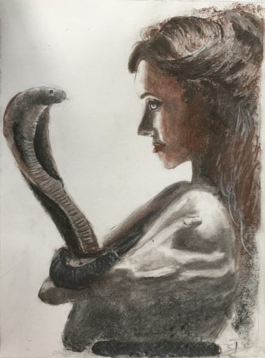 charcoal drawing - myths and legends - divine feminine